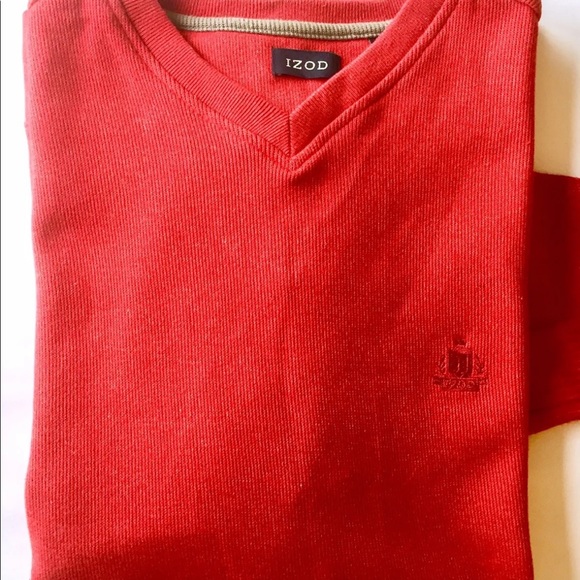 Izod Men’s V Neck Ribbed Sweater XL Red Cotton Blend - Picture 9 of 12